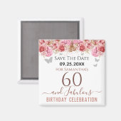 Floral roze 60th Birthday Save the Date Magnet (Voorkant / Achterkant)