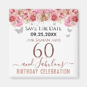 Floral roze 60th Birthday Save the Date Magnet (Voorkant)