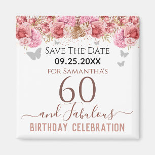 Floral roze 60th Birthday Save the Date Magnet
