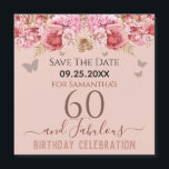 Floral roze 60th Birthday Save the Date Magnet<br><div class="desc">Meisjes glitter,  milleniumroze achtergrond,  met fancy manuscriptnaam typografie. Happy 60 en geweldige sjabloon voor verjaardagsontwerp. Roze en vlinderbovengrens. Geweldig voor de 60ste viering. Sparen de herinnering van de datumviering.</div>