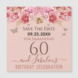 Floral roze 60th Birthday Save the Date Magnet
