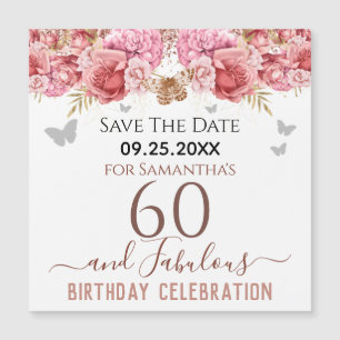 Floral roze 60th Birthday Save the Date Magnet