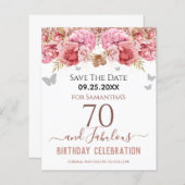 Floral roze 70e verjaardag Sparen de Datum (Voorkant / Achterkant)
