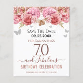 Floral roze 70e verjaardag Sparen de Datum (Voorkant)