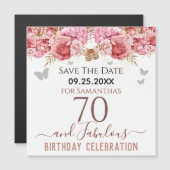 Floral roze 70th Birthday Save the Date Magnet (Voorkant / Achterkant)