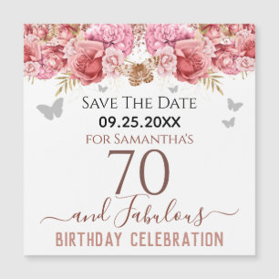 Floral roze 70th Birthday Save the Date Magnet