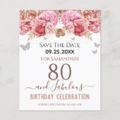 Floral roze 80th Birthday Save the Date (Voorkant)