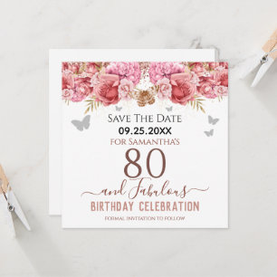Floral roze 80th Birthday Save the Date