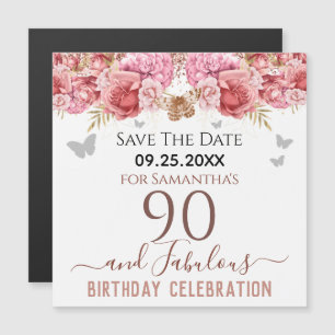 Floral roze 90th Birthday Save the Date Magnet