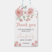 Floral roze baby shower dank je labels cadeaulabel (Voorkant)