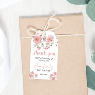 Floral roze baby shower dank je labels cadeaulabel