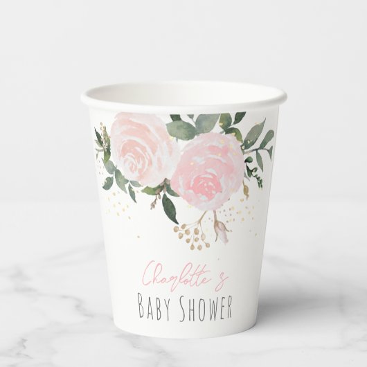 Floral roze Baby shower Papieren Bekers (Achterkant)