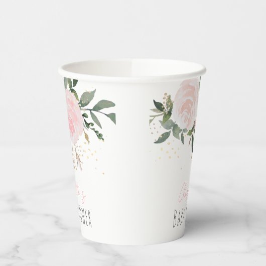 Floral roze Baby shower Papieren Bekers (Links)