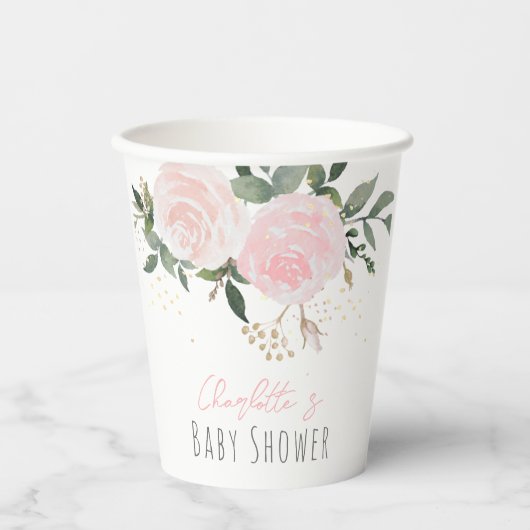 Floral roze Baby shower Papieren Bekers (Voorkant)