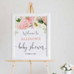 Floral roze baby shower welkom bord poster