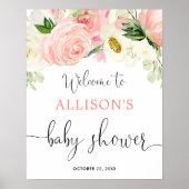 Floral roze baby shower welkom bord poster (Voorkant)