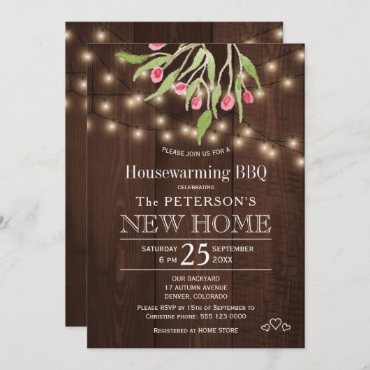 Floral roze bessen rustige lichten huisverwarming  kaart (Voorkant / Achterkant)