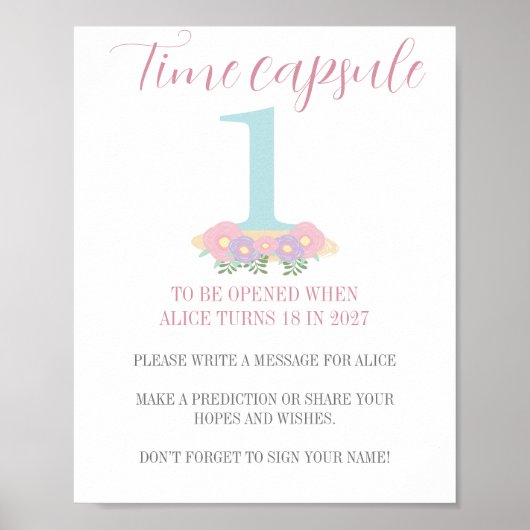 Floral roze blauw Deegsel 1: Birthday Time Capsule Poster (Voorkant)