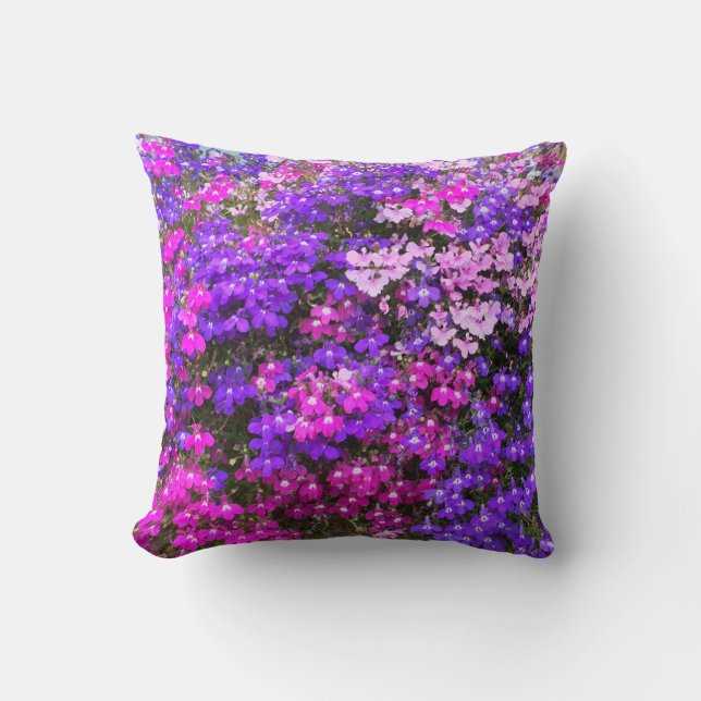 Floral Roze Blauw Fushia Bloemenveranda Kussen (Voorkant)