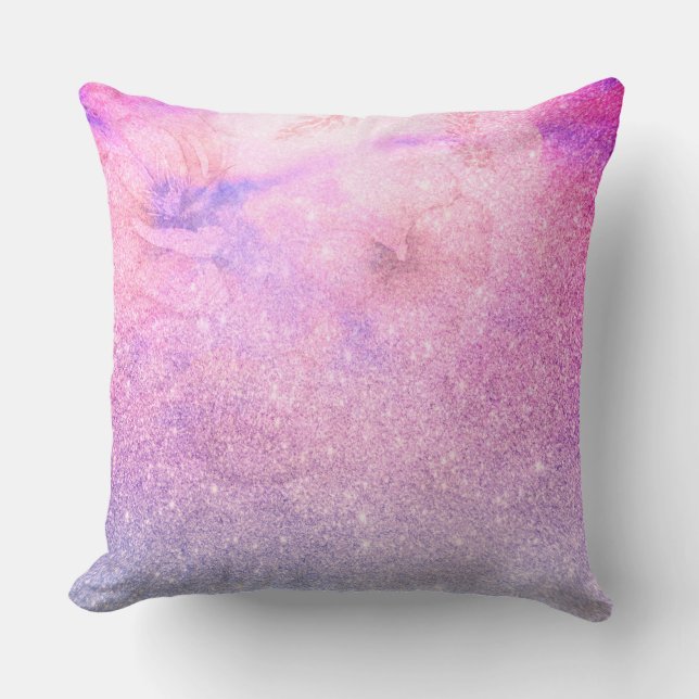 *~* Floral roze blauw Paarse Waterverf glitter Kussen (Voorkant)