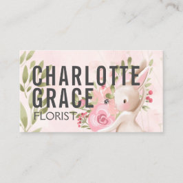 Floral roze bloemen met gepersonaliseerd Bunny Rab Visitekaartje