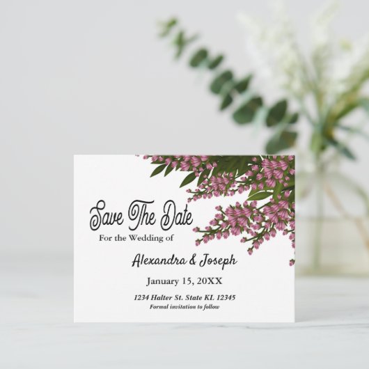 Floral roze bloemen sparen de Datum van het huweli Aankondigingskaart (Staand voorkant)