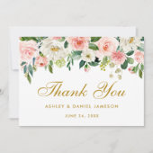 Floral roze blush gouden bruiloft dank u bedankkaart (Voorkant)