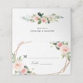 Floral roze blush waterverf geometrische bruiloft plaatskaartje (Buitenkant ongevouwen)