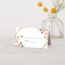 Floral roze blush waterverf geometrische bruiloft plaatskaartje
