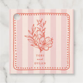 Floral roze boeket streep bruiloft bedankjes labels (Voorkant)