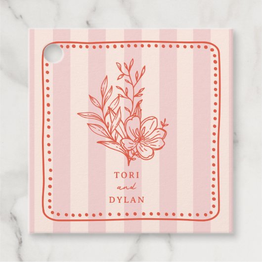 Floral roze boeket streep bruiloft bedankjes labels (Voorkant)