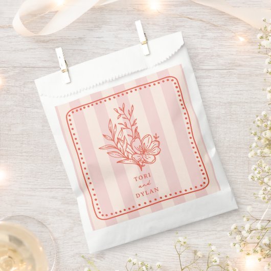 Floral roze boeket streep bruiloft bedankzakje (Geknipt)