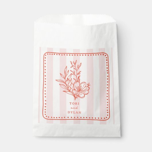 Floral roze boeket streep bruiloft bedankzakje (Voorkant)