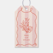 Floral roze boeket streep bruiloft cadeaulabel (Voorkant)