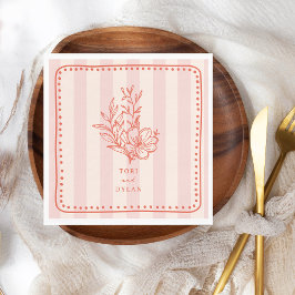 Floral roze boeket streep bruiloft servet