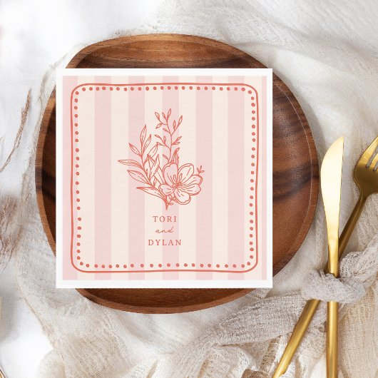 Floral roze boeket streep bruiloft servet