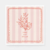 Floral roze boeket streep bruiloft servet (Voorkant)