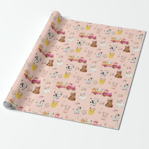 Floral roze Boerderij / Barnyard Children Gift Wra Cadeaupapier