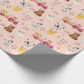Floral roze Boerderij / Barnyard Children Gift Wra Cadeaupapier (Hoek)