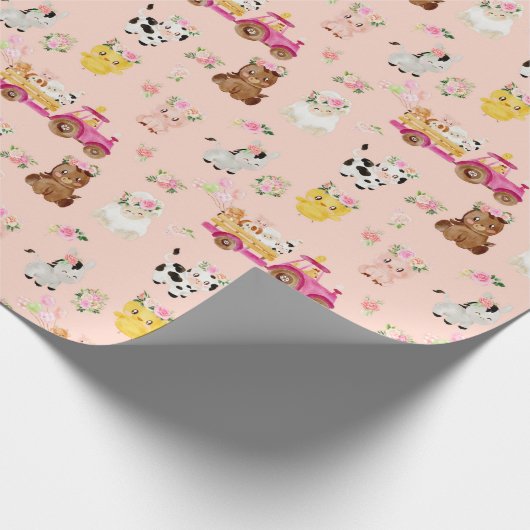 Floral roze Boerderij / Barnyard Children Gift Wra Cadeaupapier (Hoek)