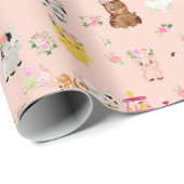 Floral roze Boerderij / Barnyard Children Gift Wra Cadeaupapier (Rol Hoek)