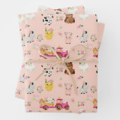 Floral roze Boerderij / Barnyard Children Gift Wra Inpakpapier Vel (In situ)