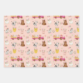 Floral roze Boerderij / Barnyard Children Gift Wra Inpakpapier Vel