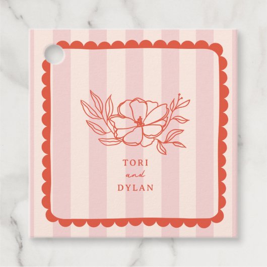 Floral roze botanische streep bruiloft bedankjes labels (Voorkant)