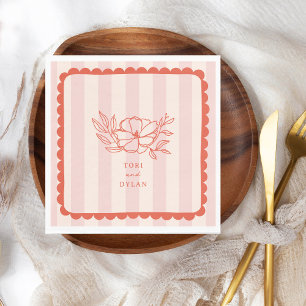 Floral roze botanische streep bruiloft servet