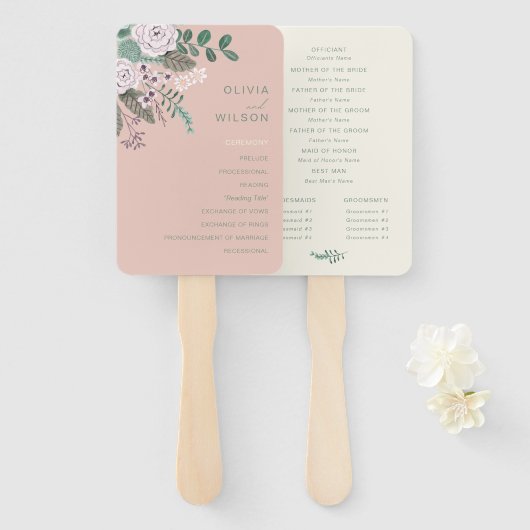 Floral roze bruiloft set van ventilatoren handwaaier (Voorkant en achterkant)