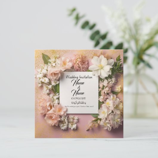 Floral roze bruiloft uitnodiging (Staand voorkant)