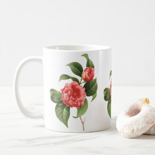  Floral, roze Camellia Flowers door Redoute Koffiemok (Met donut)
