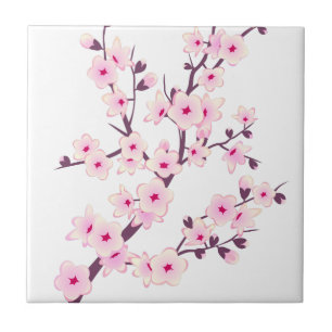 Floral roze Cherry Blosbezroze White Tegeltje