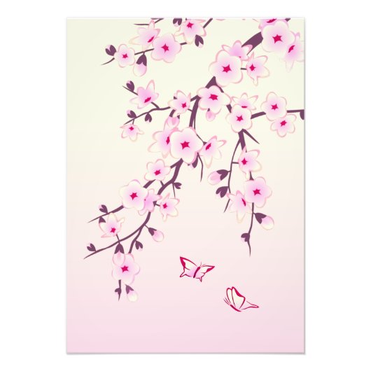 Floral roze Cherry Blossom Butterflies Foto Afdruk (Voorkant)